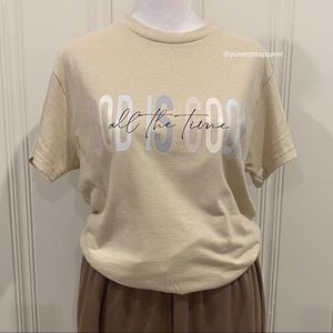 God is good Christian tshirt short sleeve beige tan